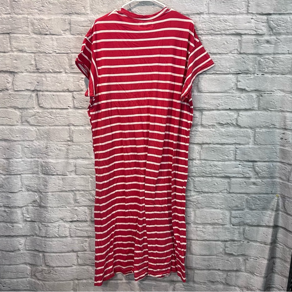 NWT The GREAT. Size 1/S Button Side Dress Cardinal Stripe oversized t-shirt midi - Picture 9 of 14